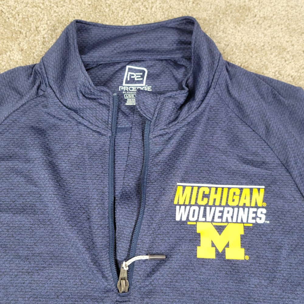 ProEdge Michigan Wolverines Mens Large Navy Blue Heather Quarter Zip Pullover